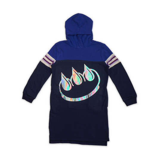IRIDESCENT CLAW LOGO DRESS WITH HOOD