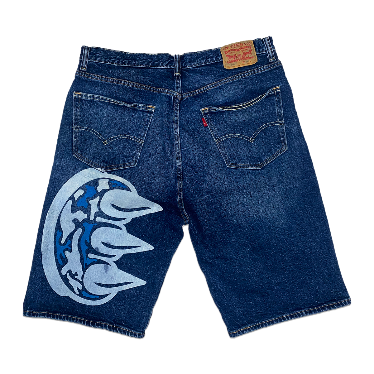 SCREEN PRINTED CLAW PMS DENIM SHORTS