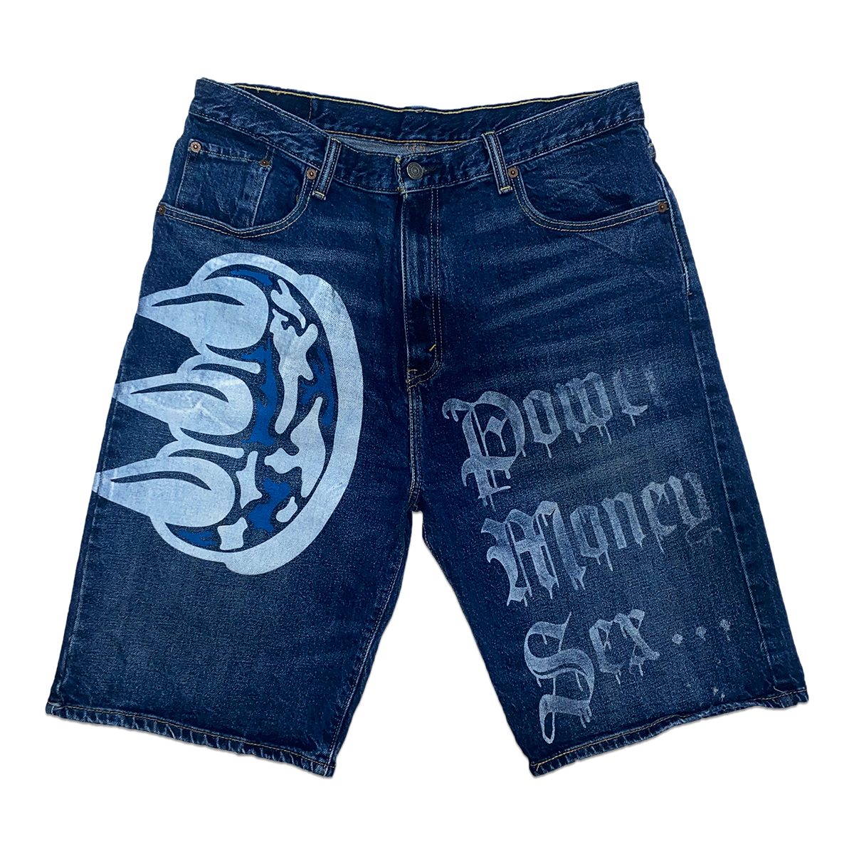 SCREEN PRINTED CLAW PMS DENIM SHORTS