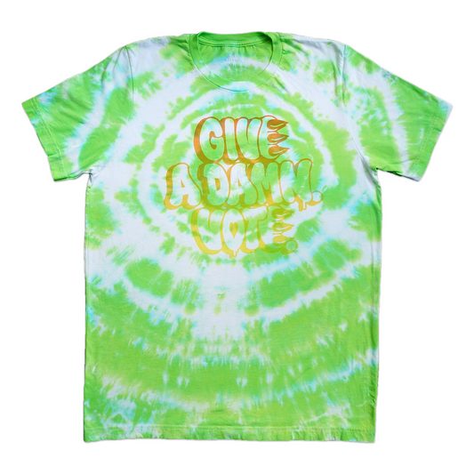 GIVE A DAMN VOTE X CLAW GREEN & ORANGE TIE DYE TEE