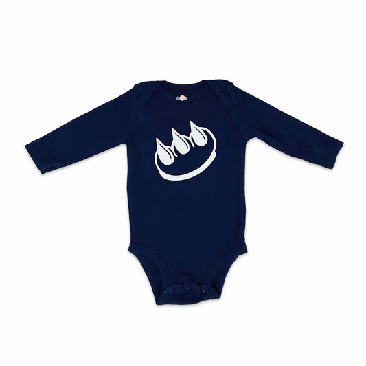 NAVY LONG SLEEVE CLAW MONEY BABY ONESIE