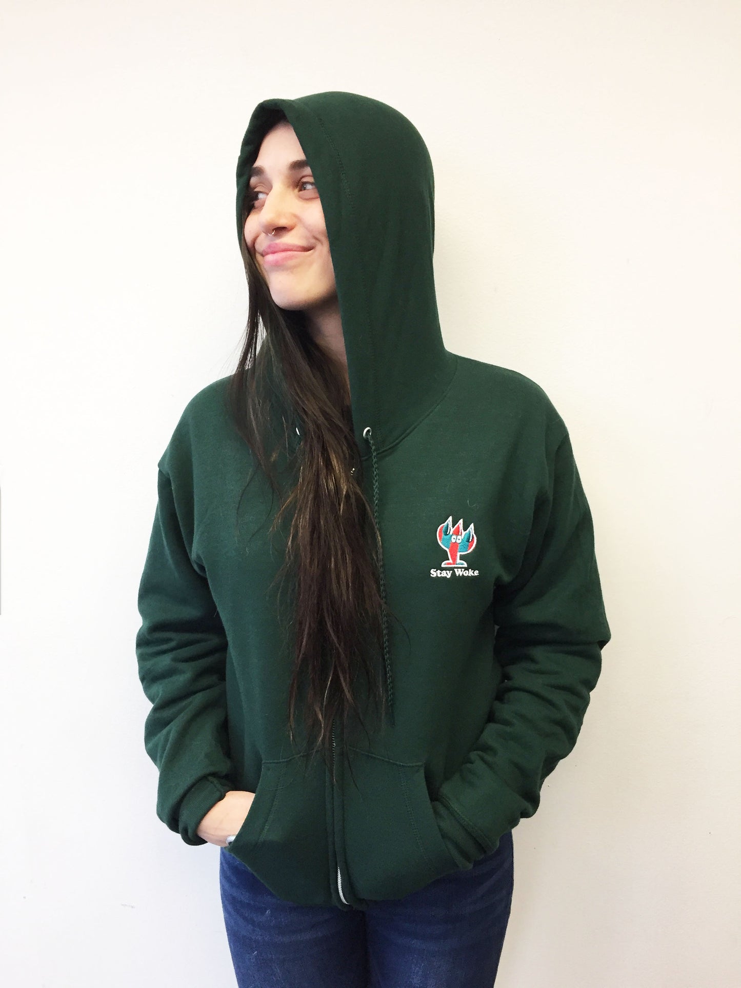 STAY WOKE Green zip hoodie