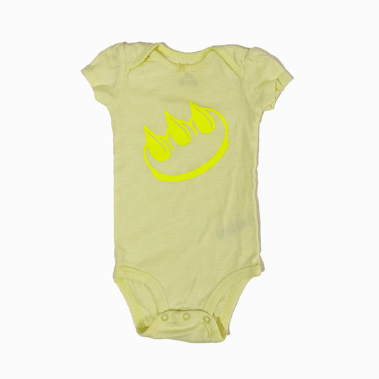 YELLOW SHORT SLEEVE CLAW MONEY BABY ONESIE