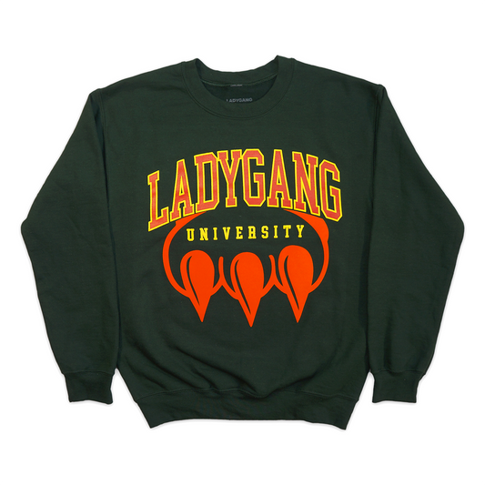 CLAW "LIADY GANG" CREWNECK (ORANGE FLOCK ON GREEN)