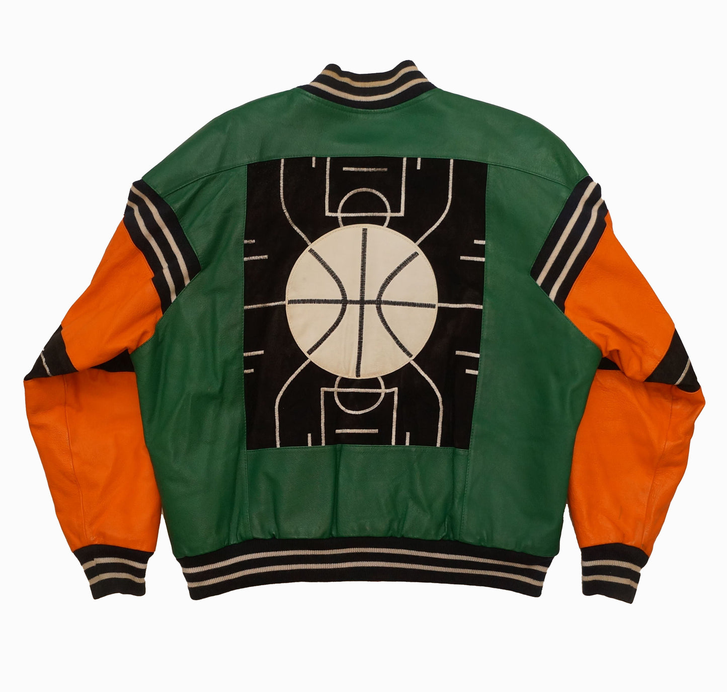 Vintage Orange, white and Green Leather "Basket Ball" Jacket By Michael Hoban