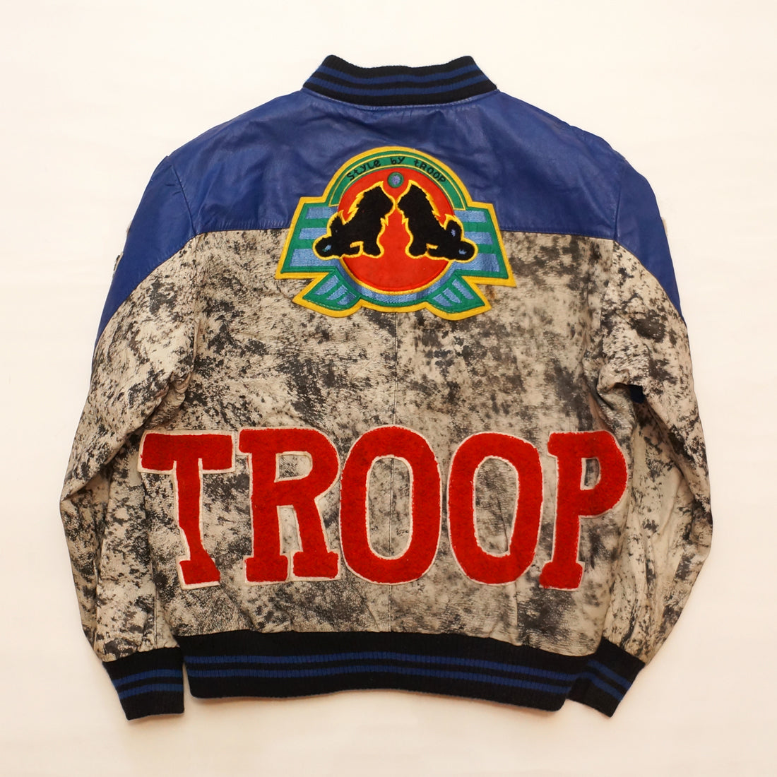 Vintage 1980's "Style By Troop" Blue & Black Leather TROOP Jacket