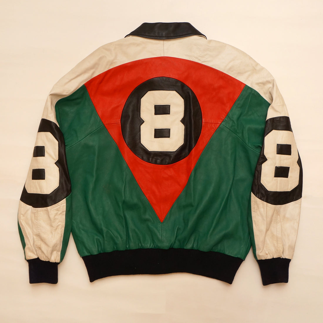 Vintage Red, white and Green Leather "8 Ball" Jacket By Michael Hoban