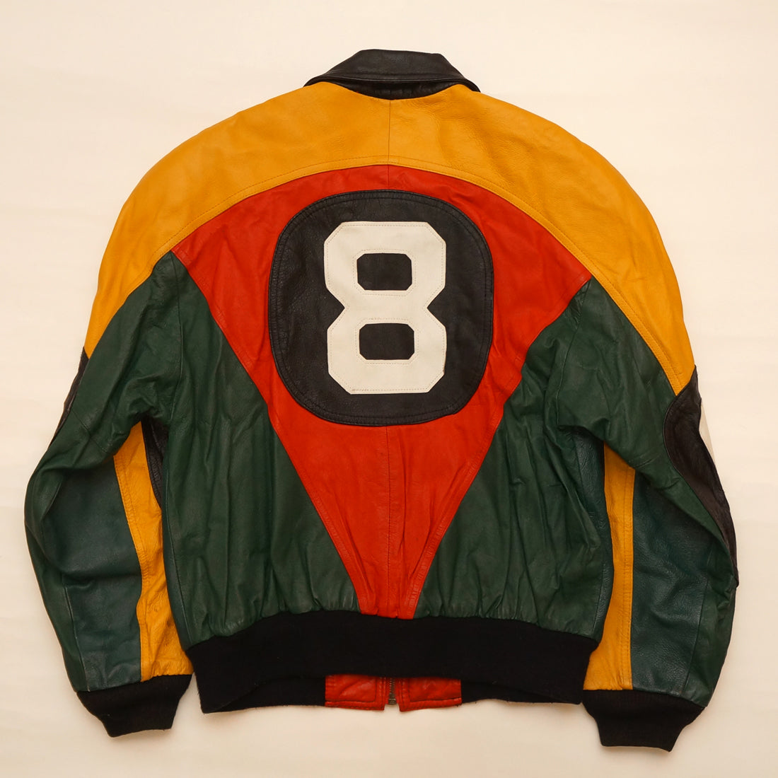 Vintage Yellow, Red and Green Leather "8 Ball" Jacket By Phase 2