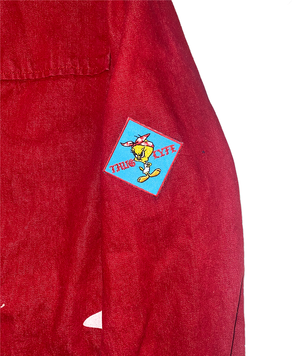 SCREEN PRINTED CLAW PMS RED DENIM JACKET
