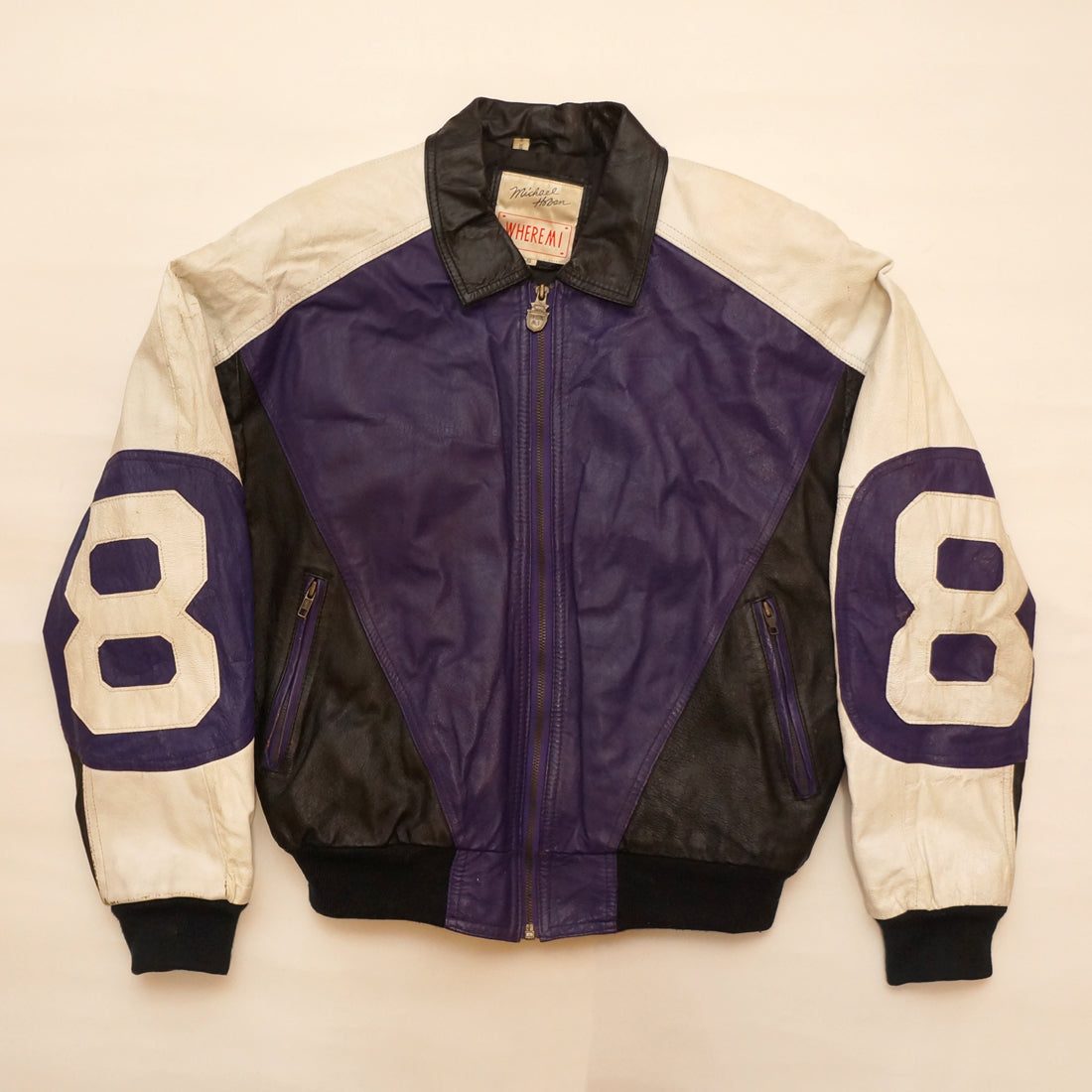 Vintage Purple and Black Leather "8 Ball" Jacket By Michael Hoban