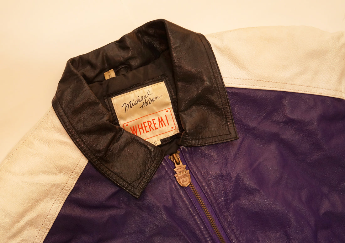 Vintage Purple and Black Leather "8 Ball" Jacket By Michael Hoban