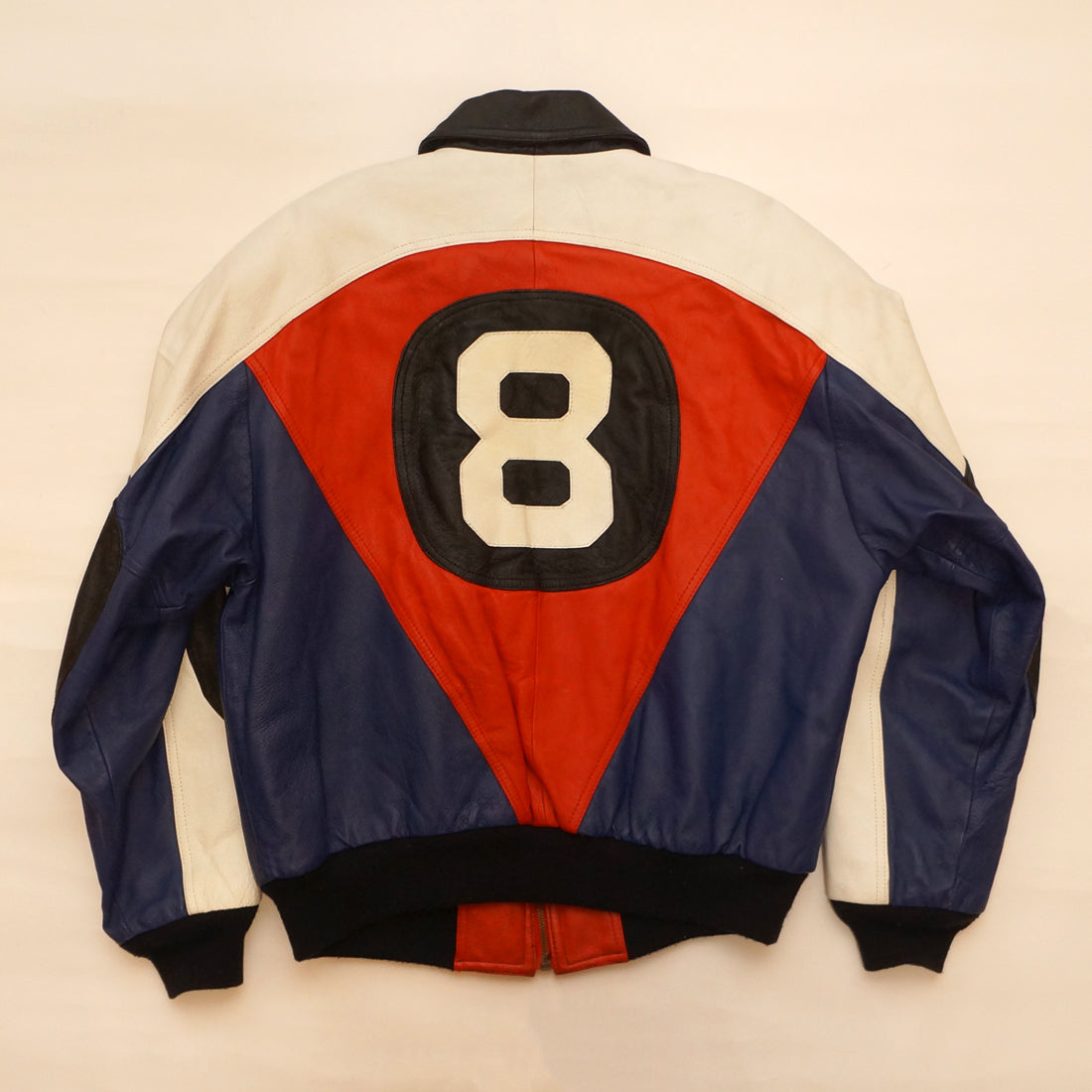 Vintage Red, White and Blue  Leather "8 Ball" Jacket By Phase 2