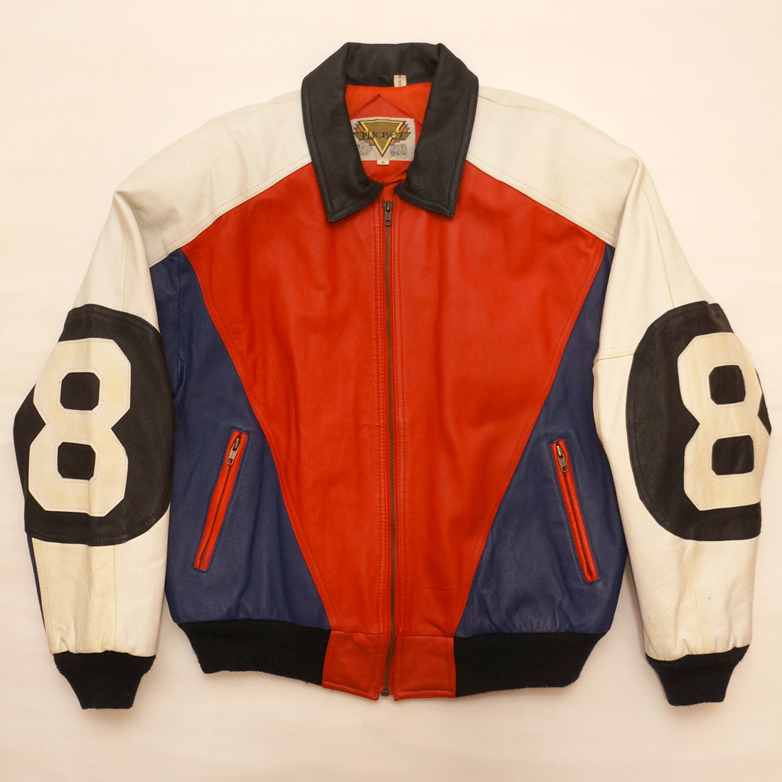 Vintage Red, White and Blue  Leather "8 Ball" Jacket By Phase 2