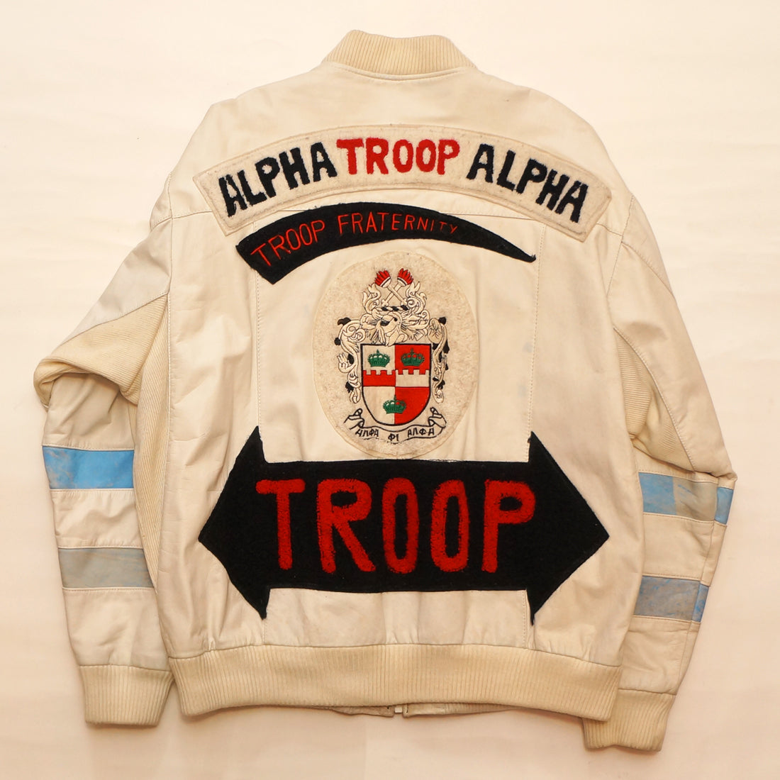 Vintage "ALPHA TROOP ALPHA" (Baby Blue & White) Leather Troop Jacket